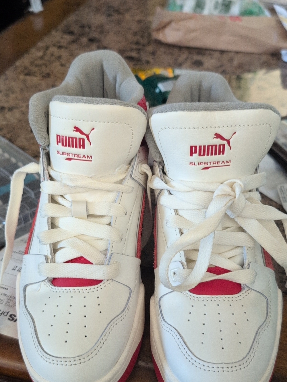 Puma White and Red Slipstream Kids Sneakers